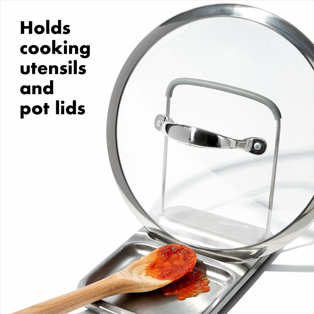 Stainless Steel Spoon Rest with Lid Holder E1