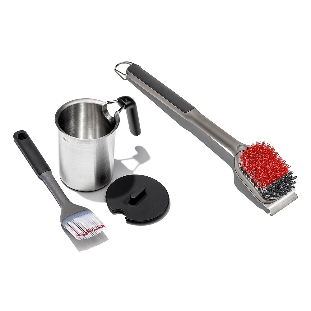 Grilling Basting Pot and Brush Set & Nylon Grill Brush for Cold Cleaning Bundle H5