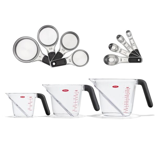 3 Piece Angled Measuring Cup Set & Stainless Steel Measuring Cups and Spoons Set Bundle G9