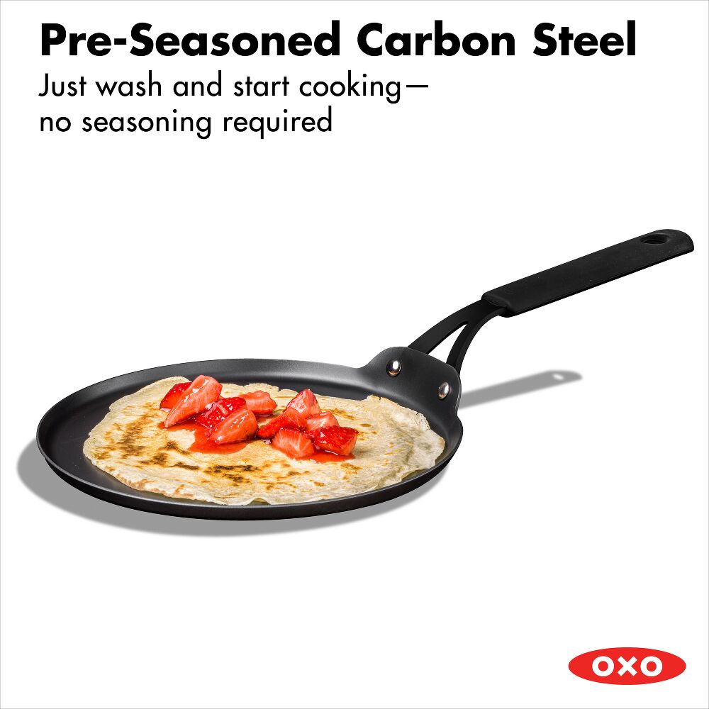 Obsidian Carbon Steel 10-Inch Crêpe Pan with Silicone Sleeve D0