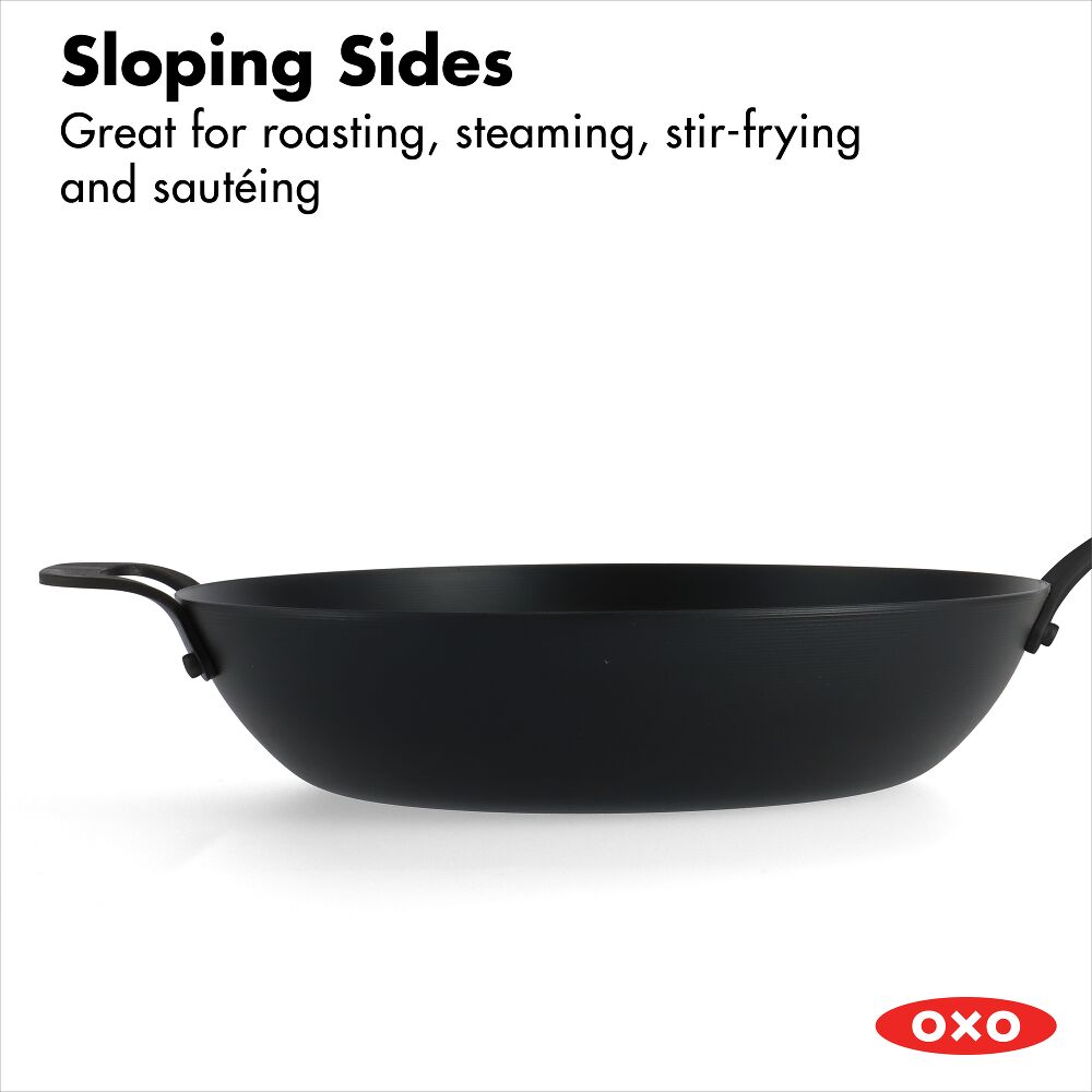 Carbon Steel Obsidian Series 12-Inch Wok with Silicone Sleeve O6