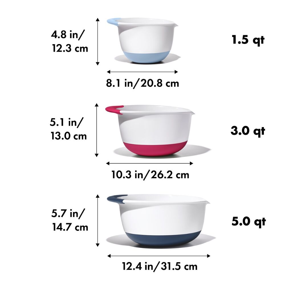 3 Piece Mixing Bowl Set New Colored Handles W0