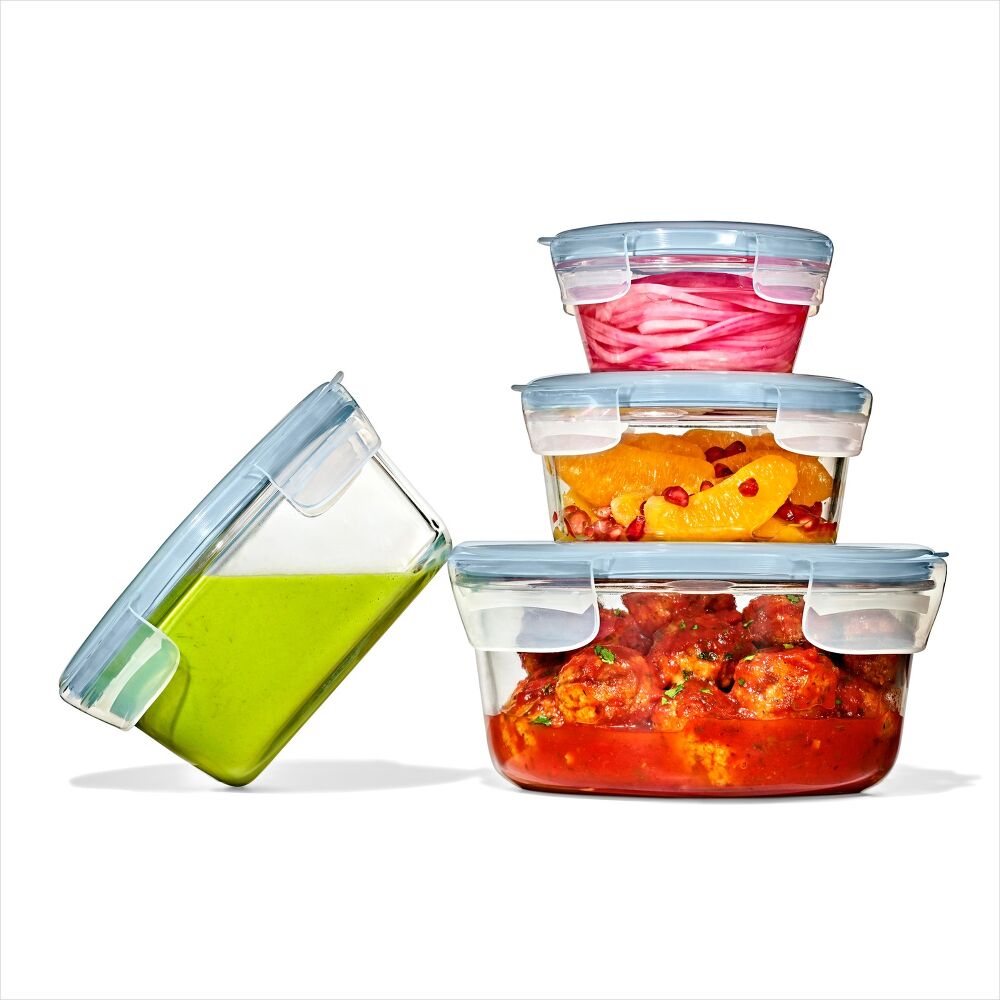 8-Piece Smart Seal Glass Round Container Set - Arctic Blue S0