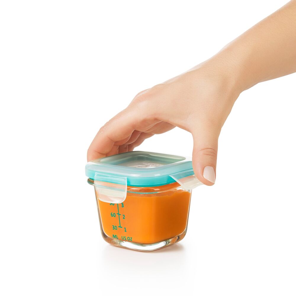 Baby Blocks Glass Food Storage Containers 4 Oz - Tot Teal J5