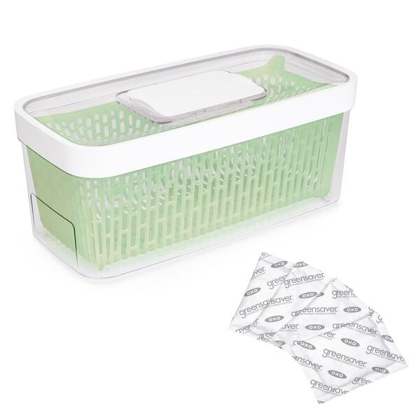 GreenSaver Produce Keeper (5.0 Qt) & OXO GreenSaver Carbon Filter Refills - 4 Pack Bundle S1