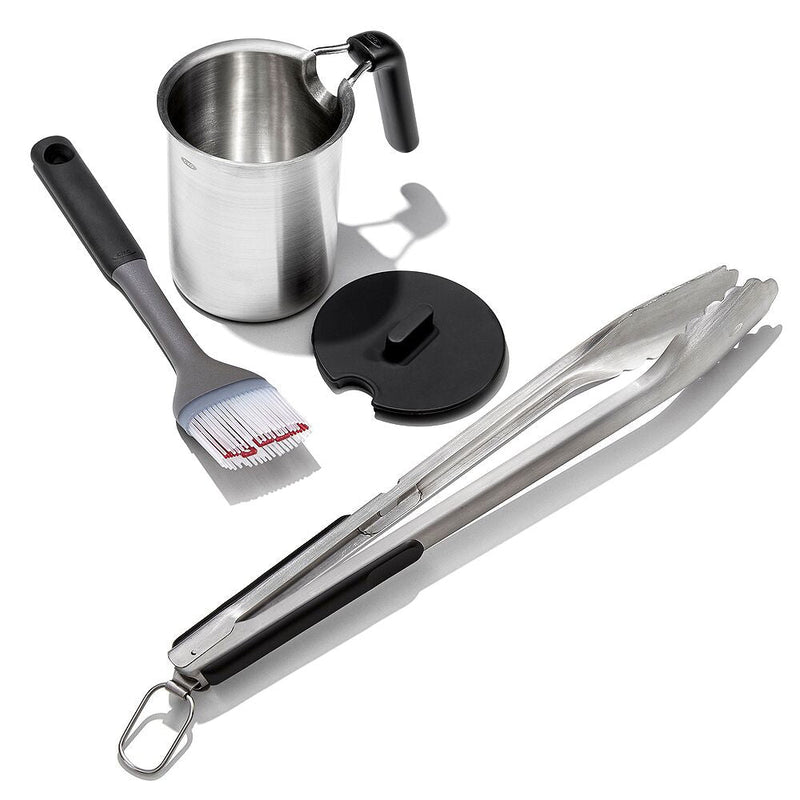 Grilling Basting Pot and Brush Set & Grilling Tongs with Built-In Bottle Opener Bundle I4