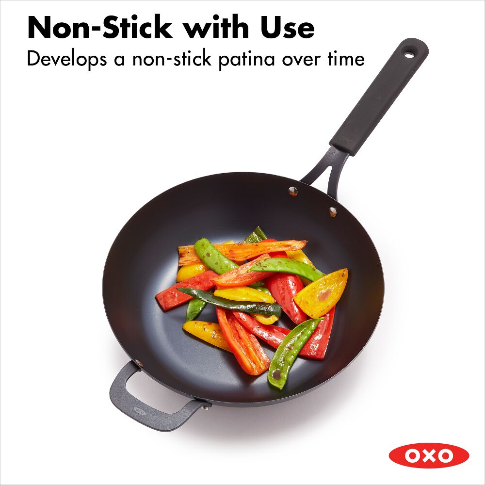 Carbon Steel Obsidian Series 12-Inch Wok with Silicone Sleeve O6