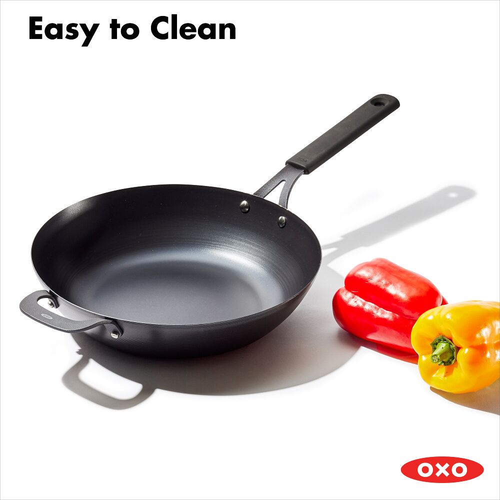Carbon Steel Obsidian Series 12-Inch Wok with Silicone Sleeve O6