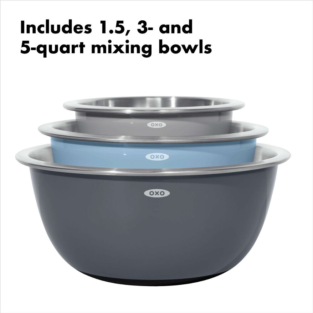 3-Piece Stainless Steel Mixing Bowl Set - Blue/Gray S2