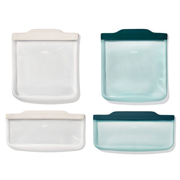 Silicone Reusable Bag -  4 Piece Lunch Set - Oat/Lagoon E2