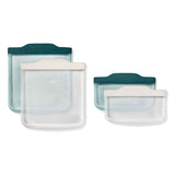 Silicone Reusable Bag -  4 Piece Lunch Set - Oat/Lagoon E2
