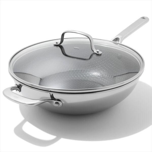 Trident Hybrid Non-Stick Stainless Steel 5 Qt Wok with Lid M7