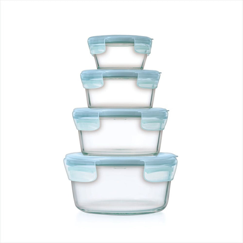 8-Piece Smart Seal Glass Round Container Set - Arctic Blue S0