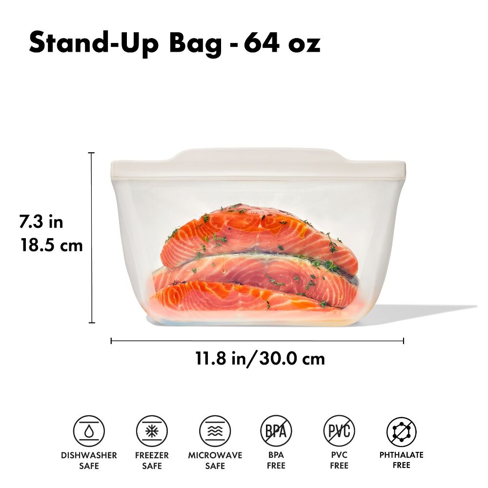 Silicone Reusable Bag - Stand-Up Half Gallon (64 oz) - Oat J9